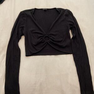 Ribbed Black Long Sleeve Crop Top